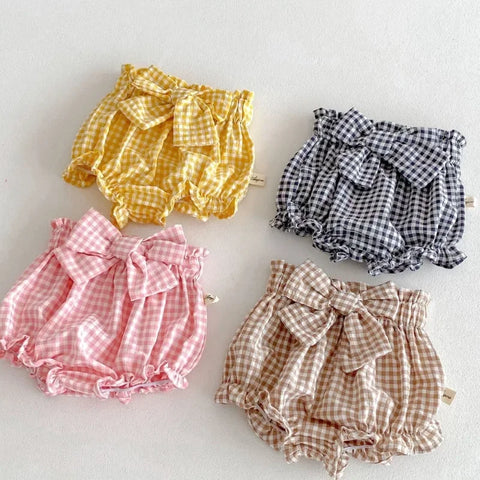 Summer Newborn Baby Bloomers – Plaid Diaper Cover Shorts for Infants