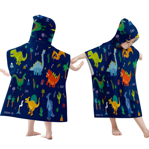 Cartoon Dinosaur Beach Bath Towel – Microfiber Quick Dry Hooded Poncho for Kids & Adults