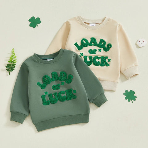 Fashion Toddler Boys Clover Embroidery Sweatshirt – Irish-Inspired Casual Pullover