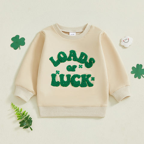 Fashion Toddler Boys Clover Embroidery Sweatshirt – Irish-Inspired Casual Pullover