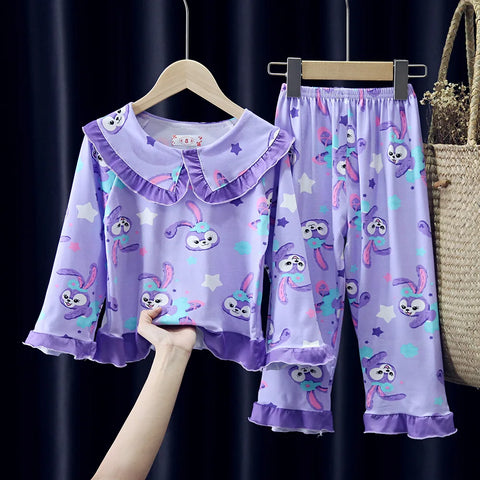 Girls Pajama Set – Lace Trendy Cartoon Print Winter Sleepwear