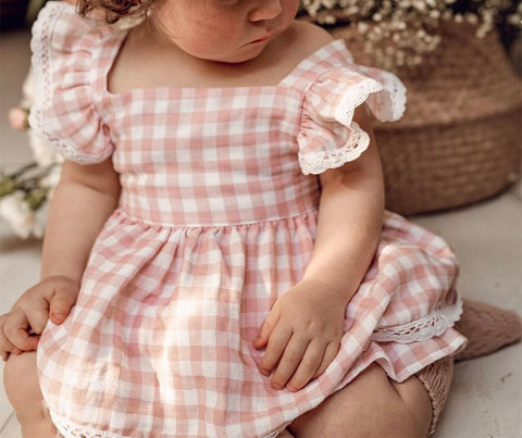 Vintage Sleeveless Criss-Cross Dress with Ruffles & Lace Shorts – Toddler Princess Dress