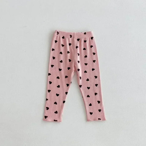 Autumn Baby Girl Heart Print Leggings – Soft Cotton Skinny Pants for Girls