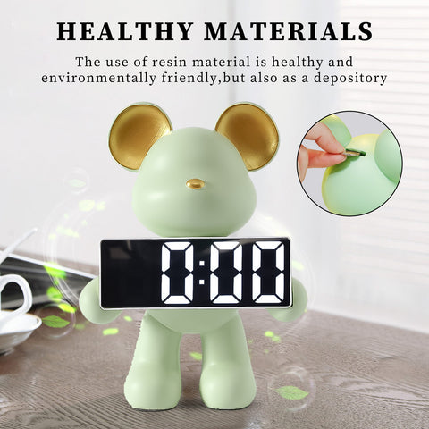 Creative Resin Miniature Bear Alarm Clock – LED Alarm Clock & Home Decor