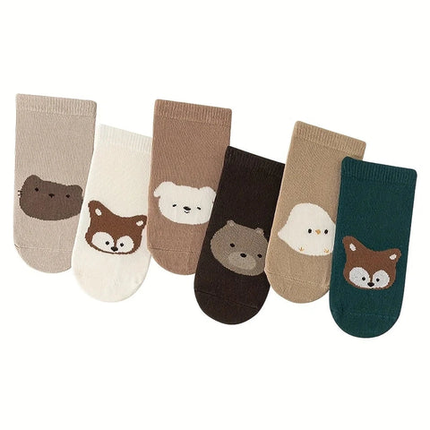 Six Pairs Baby Non-Slip Floor Socks - With Large Cartoon Dots