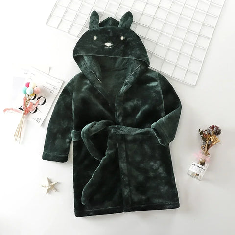 Autumn Winter Kids Hooded Bathrobe – Baby Boys Girls Cartoon Rabbit Flannel