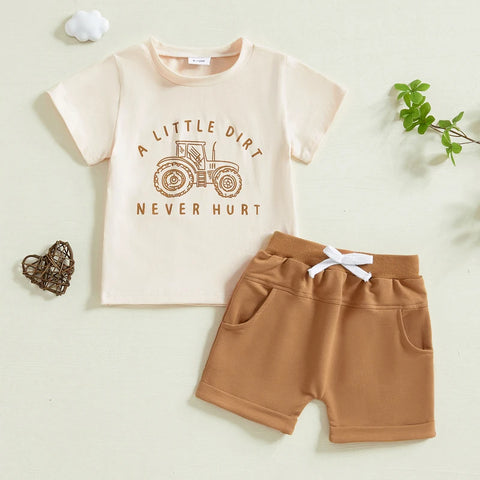 Summer Baby Boys Tractor Print Outfit – T-Shirt + Shorts Set