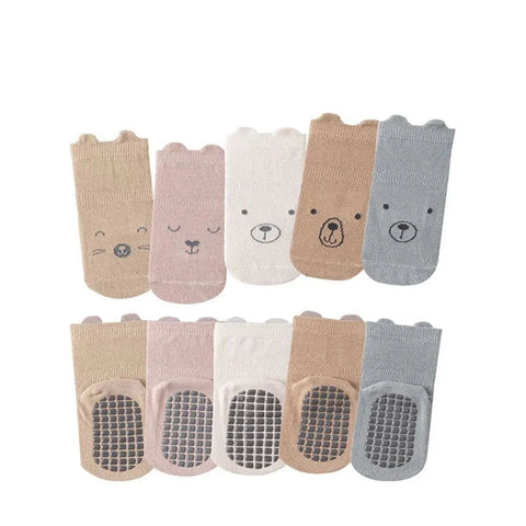 5 x Pairs Grip Socks - Non-Slip, Breathable, and Stretchy Comfort Teeny Pandas