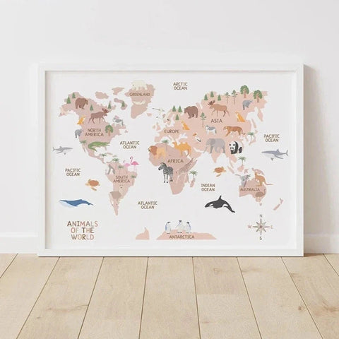 Animal World Map Canvas for Kids’ Rooms Teeny Pandas