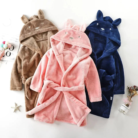 Autumn Winter Kids Hooded Bathrobe – Baby Boys Girls Cartoon Rabbit Flannel