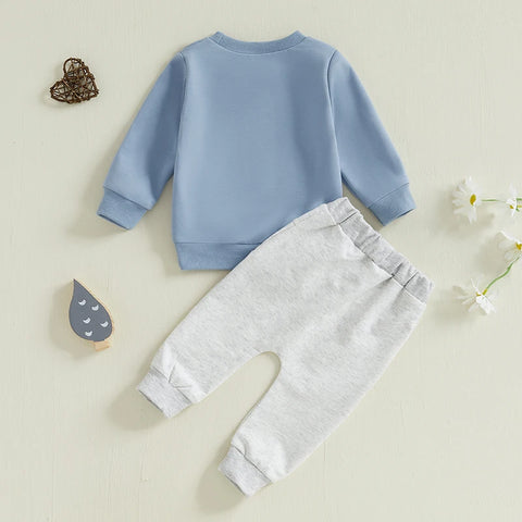 Toddler Baby Boys Clothes Set – Letter Love Heart Print Sweatshirt + Jogger Pants