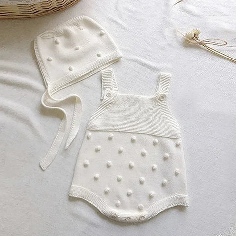 Summer Baby Girl Knitting Romper and Hat – Sleeveless Solid Color Jumpsuit