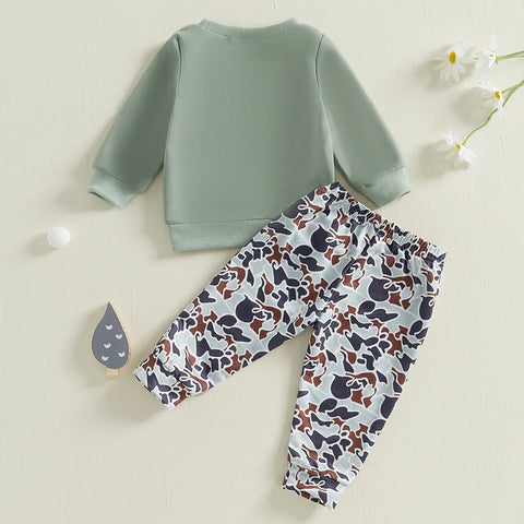 Spring Baby Boys Duck Embroidery Clothing Set – Pullover + Camouflage Pants