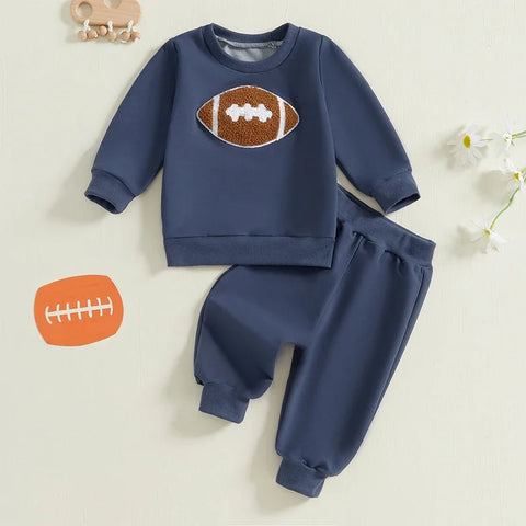 Autumn Baby Boys Clothes Set – Rugby Embroidery Sweatshirt & Elastic Waist Pants