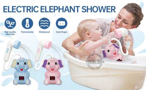 Electric Elephant Baby Shower Head Bath Toy with Temperature Display