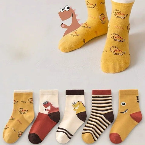 Five Pairs Dinosaur Cartoon Kids Socks