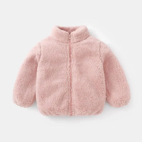 Solid Color Plush Coat for Kids - Autumn & Winter Warm Jacket