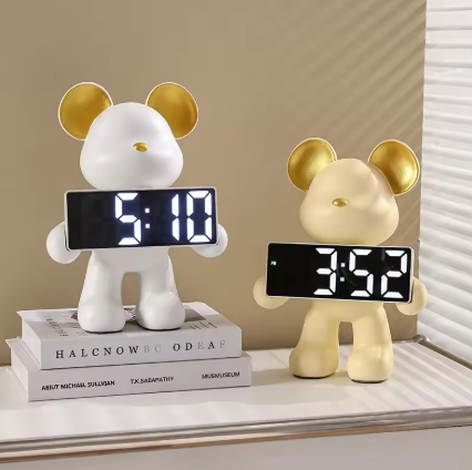 Creative Resin Miniature Bear Alarm Clock – LED Alarm Clock & Home Decor