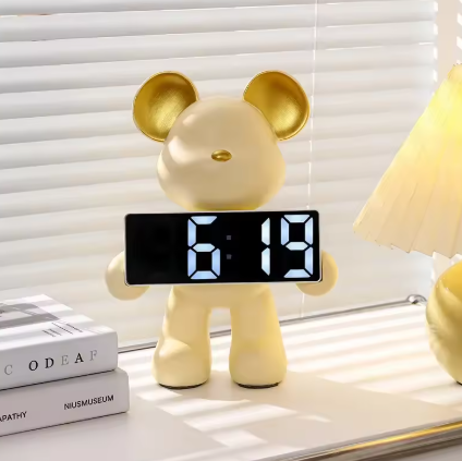 Creative Resin Miniature Bear Alarm Clock – LED Alarm Clock & Home Decor