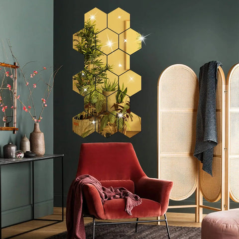 3D Hexagon Mirror Wall Stickers - Rose Gold DIY Home Decor