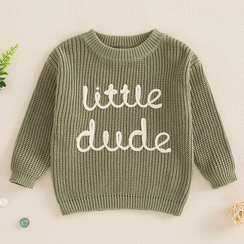 Baby Boys Autumn Winter Sweater – Letter Embroidery Casual Knit Pullover