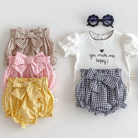 Summer Newborn Baby Bloomers – Plaid Diaper Cover Shorts for Infants