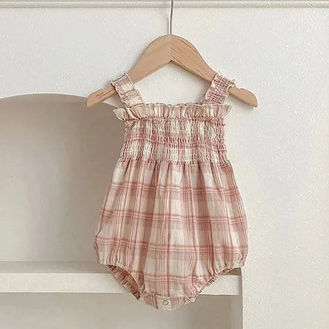 Girls Party Dress and Romper – Cotton Plaid Dress for Kids