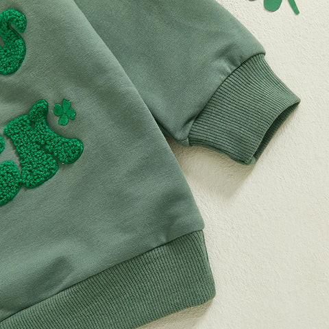 Fashion Toddler Boys Clover Embroidery Sweatshirt – Irish-Inspired Casual Pullover