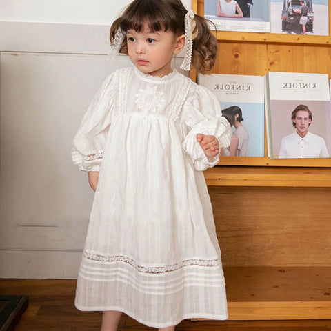 Vintage French Style Baby Girl Floral Embroidered Dress – Elegant Party Dress