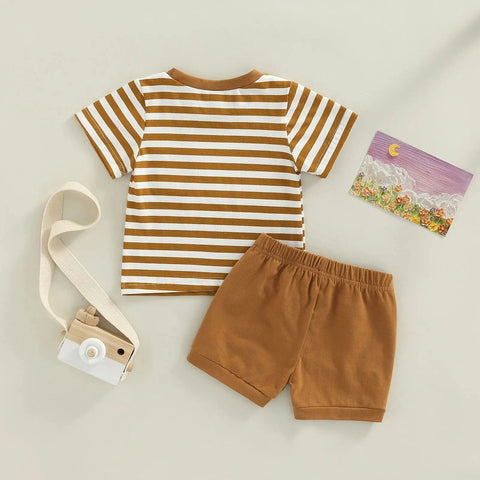 Baby Boys Casual Clothing Set – Stripes T-shirt + Elastic Waist Shorts