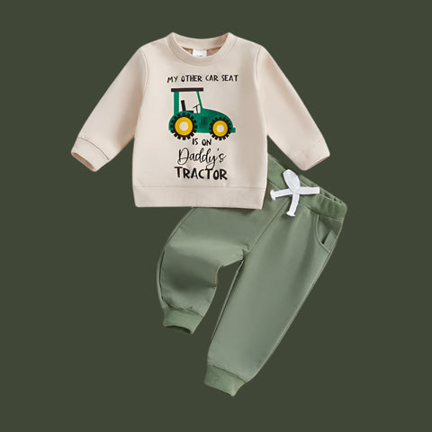 Fall Baby Boys Clothes – Tractor Print Pullover Sweatshirt & Pants Set