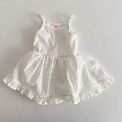 Korean Style Baby Girls Cotton Ruffle Dress – Sleeveless Floral Suspender Skirt