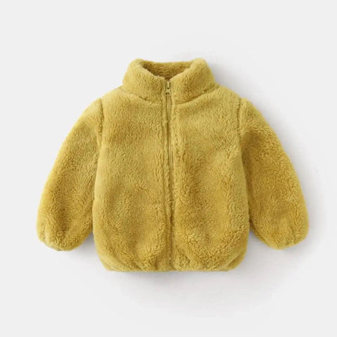 Solid Color Plush Coat for Kids - Autumn & Winter Warm Jacket