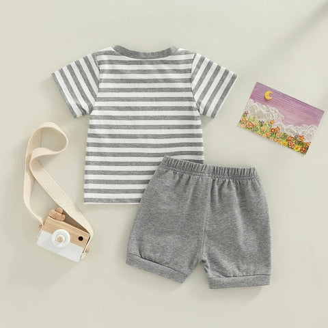 Baby Boys Casual Clothing Set – Stripes T-shirt + Elastic Waist Shorts