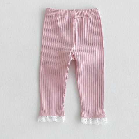 Kids Lace Pants – Soft Cotton Ribbed Leggings for Girls