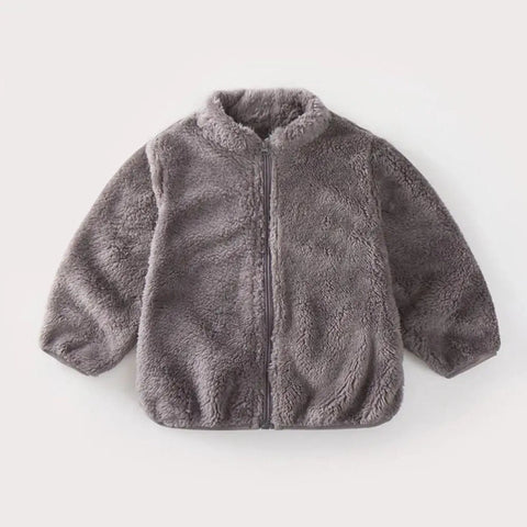 Solid Color Plush Coat for Kids - Autumn & Winter Warm Jacket