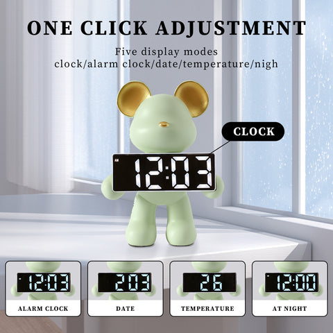 Creative Resin Miniature Bear Alarm Clock – LED Alarm Clock & Home Decor