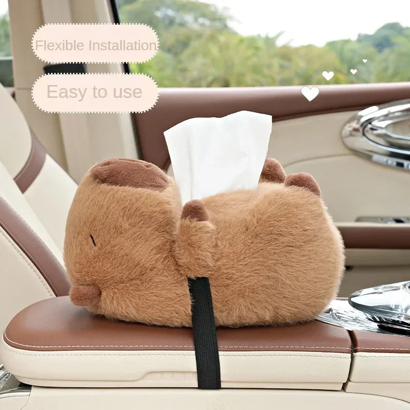 Adorable Capybara Plush Tissue Box Cover - Soft & Functional Car Accessory Teeny Pandas