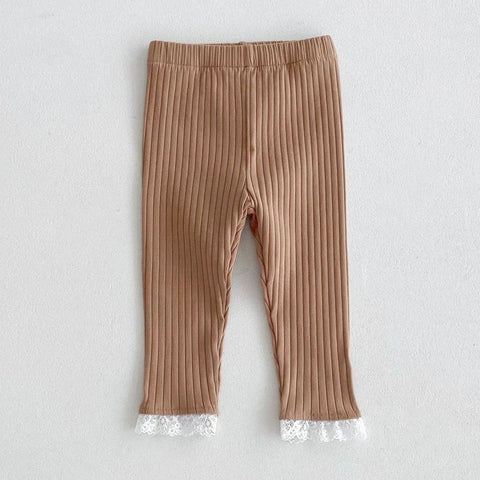 Kids Lace Pants – Soft Cotton Ribbed Leggings for Girls