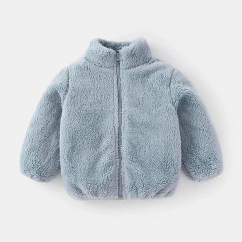 Solid Color Plush Coat for Kids - Autumn & Winter Warm Jacket