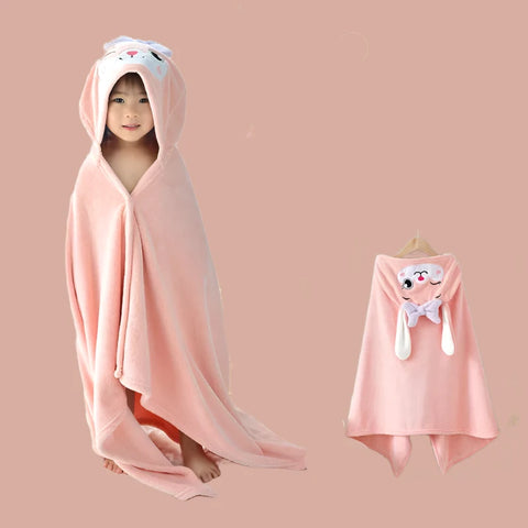 Kids Hooded Bath Towel - Coral Fleece Children Cartoon Cloak Bathrobe