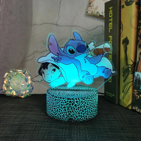 3D Stitch Night Light - 16 Color Changing LED Illusion Lamp for Kids Room