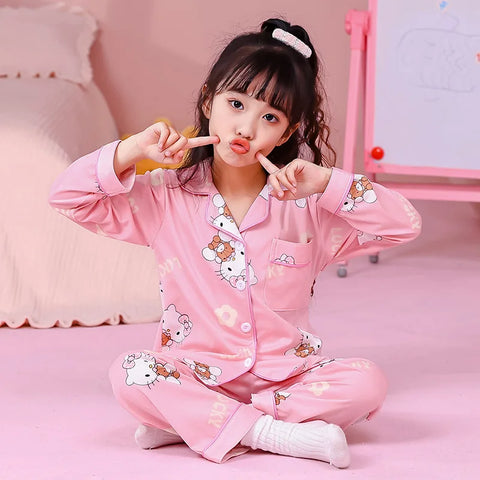 Kawaii Girls Pajama Set – Charming Cartoon Print Winter Nightwear