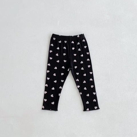 Autumn Baby Girl Heart Print Leggings – Soft Cotton Skinny Pants for Girls