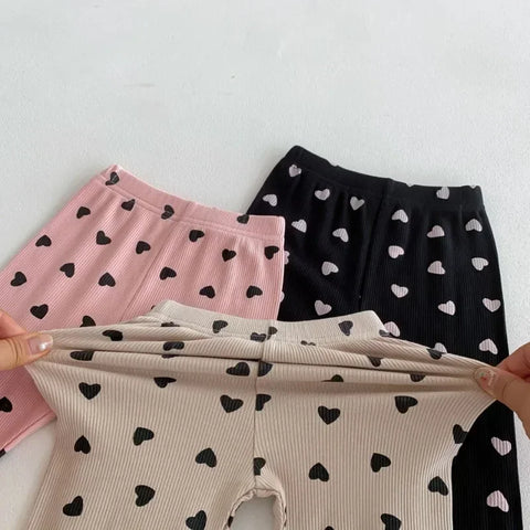 Autumn Baby Girl Heart Print Leggings – Soft Cotton Skinny Pants for Girls