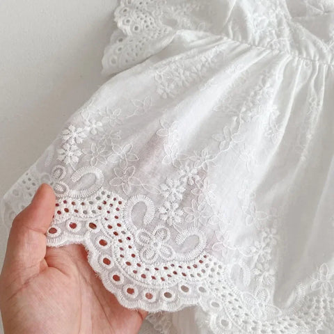 White Dress & Newborn Baby Lace Embroidery Rompers – Sisters Summer Clothes