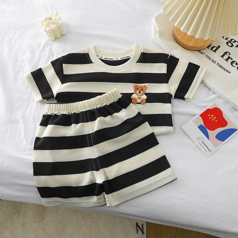 Korean Style Striped Bear Short Sleeve Set – Kids Summer 2-Piece Set