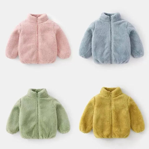 Solid Color Plush Coat for Kids - Autumn & Winter Warm Jacket