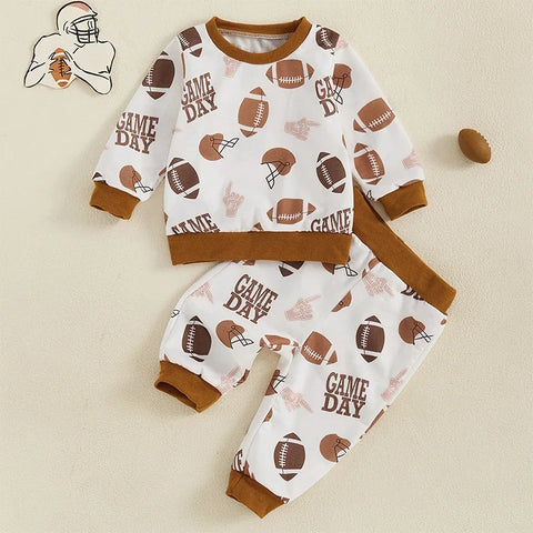 Toddler Baby Boys Fall Outfits – Rugby-Themed 2-Piece Set