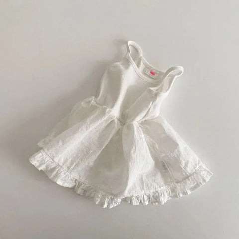 Korean Style Baby Girls Cotton Ruffle Dress – Sleeveless Floral Suspender Skirt